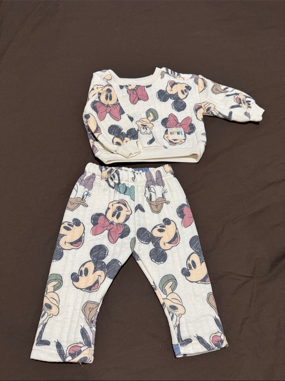 Character Print Two-Piece Pajama Set - Cream with Pink & Black Accents